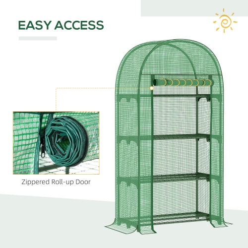 Outsunny 4-Tier Mini Greenhouse, Outdoor Portable Gardening Plant Green House with Storage Shelves, Roll-Up Zippered Door, Steel Frame and PE Cover,