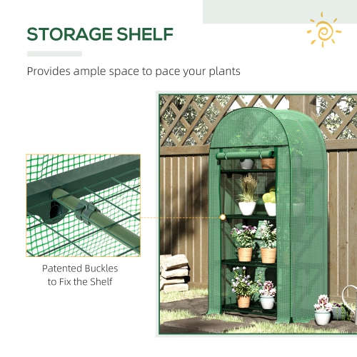 Outsunny 4-Tier Mini Greenhouse, Outdoor Portable Gardening Plant Green House with Storage Shelves, Roll-Up Zippered Door, Steel Frame and PE Cover,