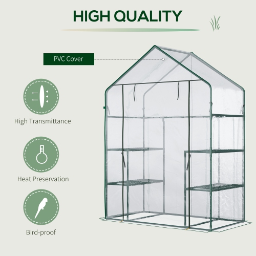 Outsunny 3-Tier Mini Greenhouse, Walk-in Greenhouse, Garden Hot House with 4 Shelves, Roll-Up Door and Weatherized Cover, 56" x 29" x 77", Clear