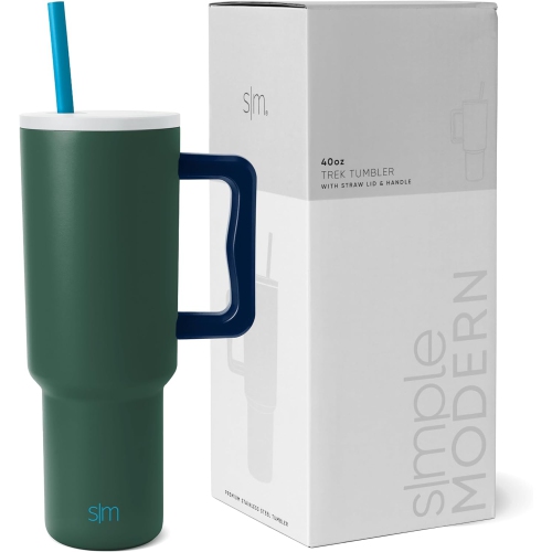 Image 1 of 9.. Simple Modern Tumbler with Handle and Straw | Insulated Stainless Steel Water Bottle Iced Coffee Cup Travel Mug | Gifts for Women & Men | Trek