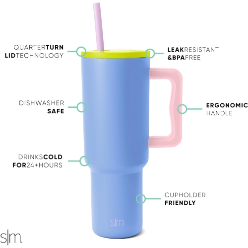 Simple Modern Tumbler with Handle and Straw | Insulated Stainless Steel Water Bottle Iced Coffee Cup Travel Mug | Gifts for Women & Men | Trek