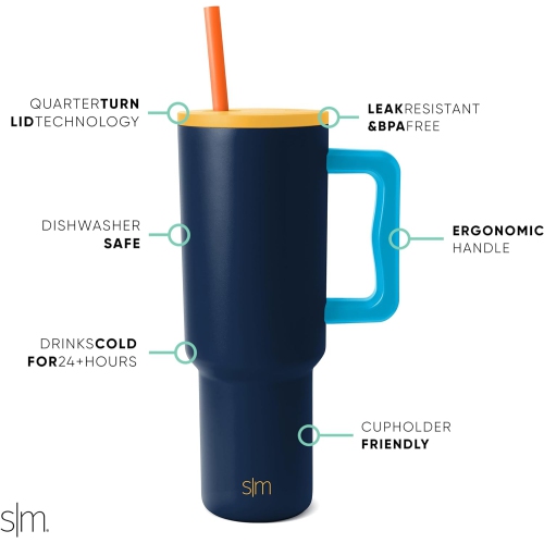 Simple Modern Tumbler with Handle and Straw | Insulated Stainless Steel Water Bottle Iced Coffee Cup Travel Mug | Gifts for Women & Men | Trek