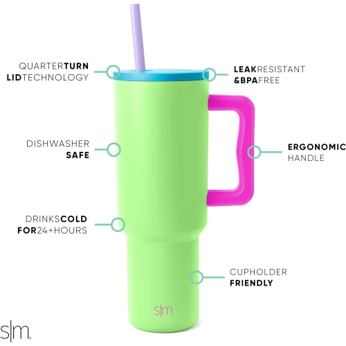 Simple Modern 40 oz Tumbler with Handle and Straw | Insulated Stainless Steel Water Bottle Iced Coffee Cup Travel Mug | Gifts for Women & Men | Trek