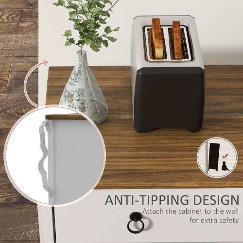 HOMCOM – Buffet avec rangement, armoire de cuisine de 48&nbsp;po avec 2 tiroirs et 4 portes de grange, armoire de bar à café Farmhouse, blanc