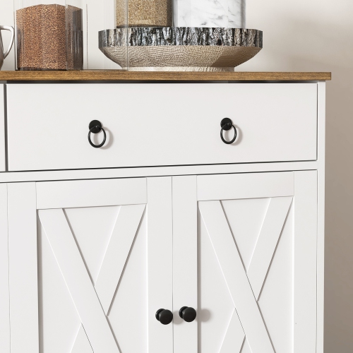 HOMCOM – Buffet avec rangement, armoire de cuisine de 48&nbsp;po avec 2 tiroirs et 4 portes de grange, armoire de bar à café Farmhouse, blanc