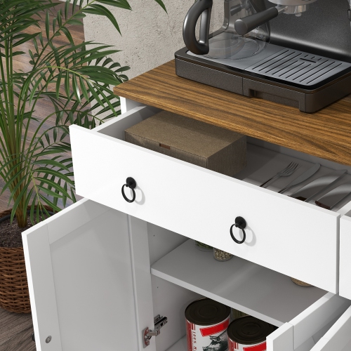HOMCOM – Buffet avec rangement, armoire de cuisine de 48&nbsp;po avec 2 tiroirs et 4 portes de grange, armoire de bar à café Farmhouse, blanc