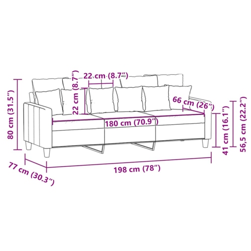 vidaXL 3-Seater Sofa Black 180 cm Fabric