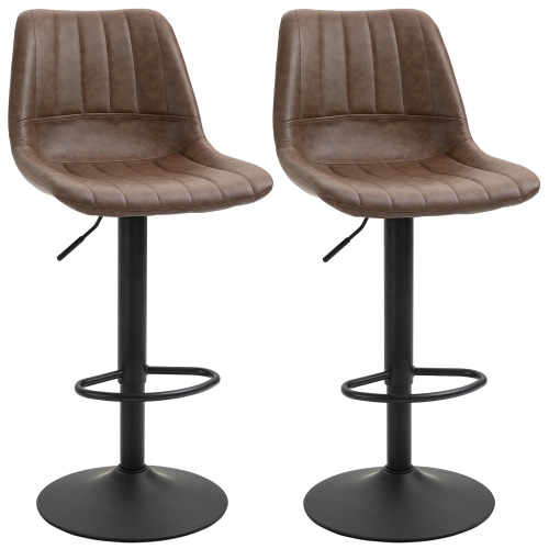 HOMCOM  Bar Stools Set Of 2, Retro Swivel Counter Height Bar Stools \w Adjustable Height And Footrest, Pu Leather Upholstered Kitchen Stool For