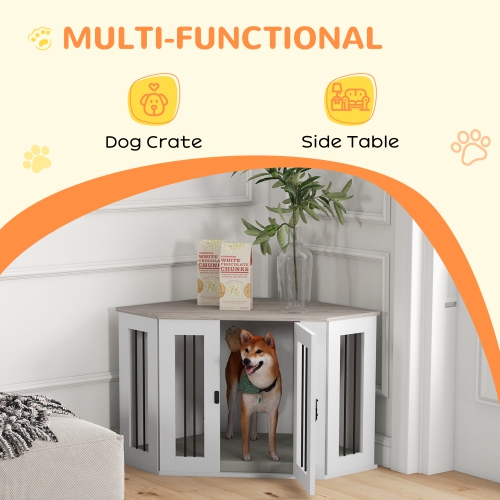 PawHut – Meuble pour cage de chien de 41&nbsp;po, table de bout en coin pour chiens moyens et petits, cage pour chiens d'intérieur avec coussin,