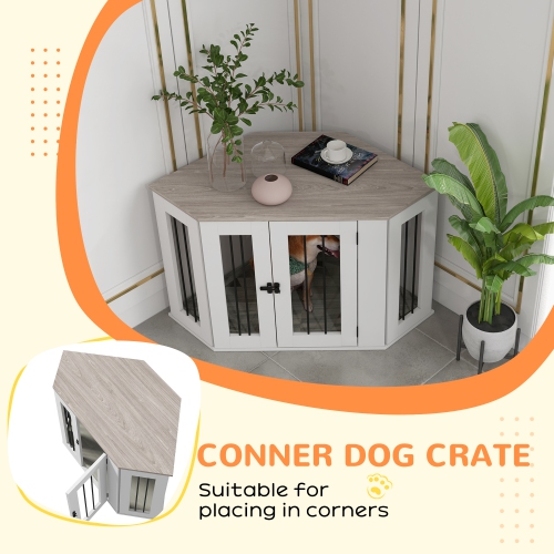 PawHut – Meuble pour cage de chien de 41&nbsp;po, table de bout en coin pour chiens moyens et petits, cage pour chiens d'intérieur avec coussin,
