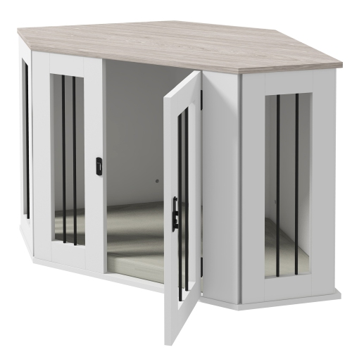 PawHut – Meuble pour cage de chien de 41&nbsp;po, table de bout en coin pour chiens moyens et petits, cage pour chiens d'intérieur avec coussin,