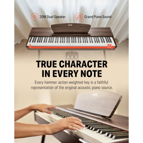 Donner DDP-80 88 Key Wooden Style Home Digital Piano Walnut Color with Weighted Keyboard