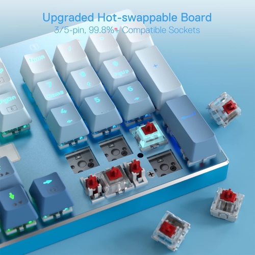 RGB LED Backlit Wired Mechanical Gaming Keyboard, Aluminum Base, 104 Keys Upgraded Socket, Hot-Swap Linear Quiet Red Switch, Gradient Blue