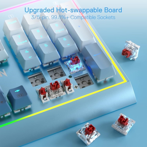 RGB Gaming Keyboard, 104 Keys Wired Mechanical Keyboard with Weighted Aluminum Frame, Upgraded Hot-swappable Socket Red Switch and Mixed Color