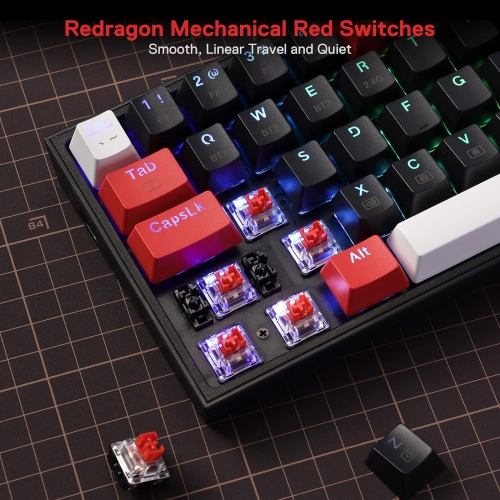 65% 3-Mode Wireless RGB Gaming Keyboard, 68 Keys Hot-Swappable Compact Mechanical Keyboard w/Hot-Swap Socket & Translucent Board, Custom Quiet Linear