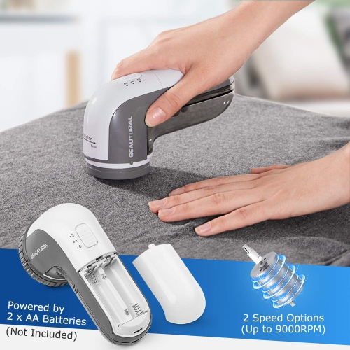 Lint Remover Fabric Shaver and Sweater Defuzzer with 2-Speeds, 2 Replaceable Stainless Steel Blades, Battery Operated