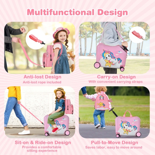 Ensemble de valises porteur 18 po 2PC pour enfants de Costway et corde anti-perte sac à dos 12 po