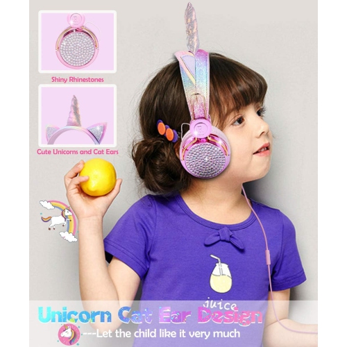 Casque d'écoute serre-tête confortable – conception licorne rose avec limitation du volume, haut-parleurs minces et serre-tête élastique