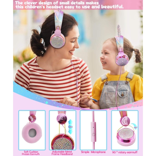 Casque d'écoute serre-tête confortable – conception licorne rose avec limitation du volume, haut-parleurs minces et serre-tête élastique