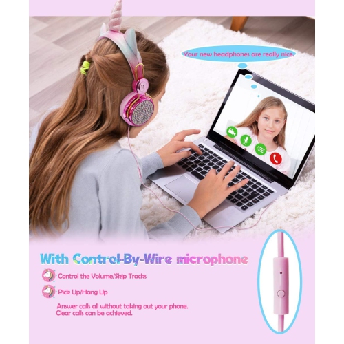 Casque d'écoute serre-tête confortable – conception licorne rose avec limitation du volume, haut-parleurs minces et serre-tête élastique