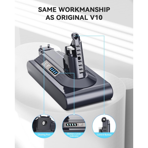 Replacement Battery for Dyson V10 – 25.2V 6500mAh Li-ion, Compatible with V10 Animal, Absolute, Fluffy, Motorhead, Allergy & Total Clean
