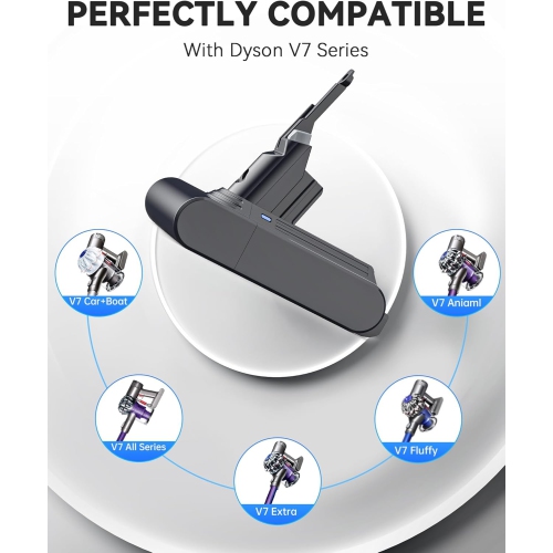 Batterie de rechange pour V7 de Dyson – 6500&nbsp;mAh Li-ion de 21,6&nbsp;V, compatible avec le SV11 V7 Animal, Motorhead, Absolute + 2 filtres