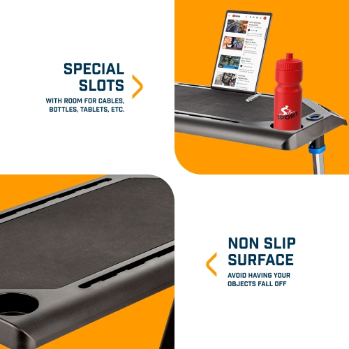 Bureau d'entraînement réglable pour vélo Alpcour - antidérapant, fentes pour gadgets, roues