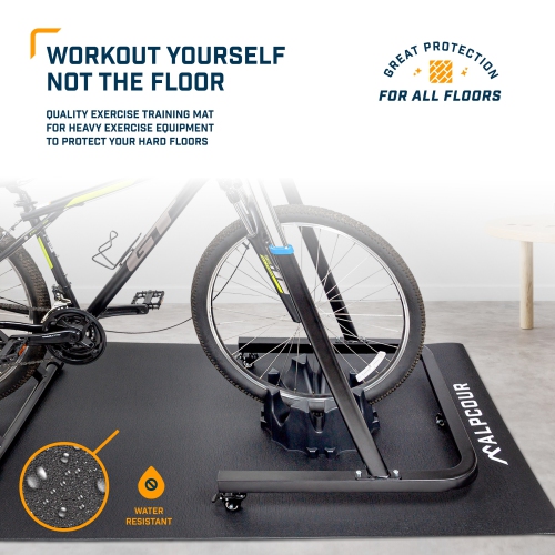 Alpcour Bike Trainer Mat 36"x78" - Water-Resistant, Anti-Slip, Noise-Reducing - Black