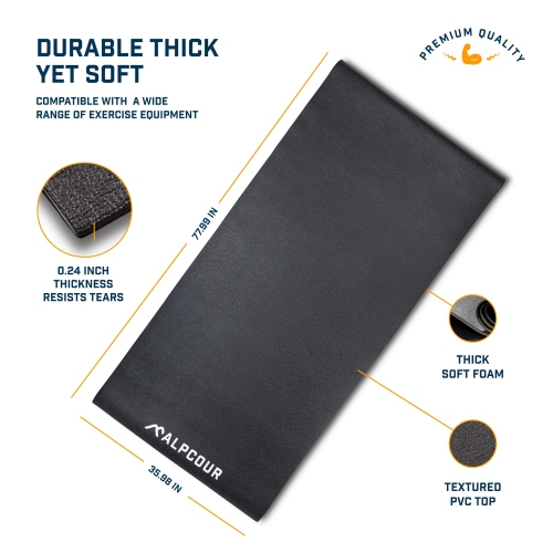 Alpcour Bike Trainer Mat 36"x78" - Water-Resistant, Anti-Slip, Noise-Reducing - Black