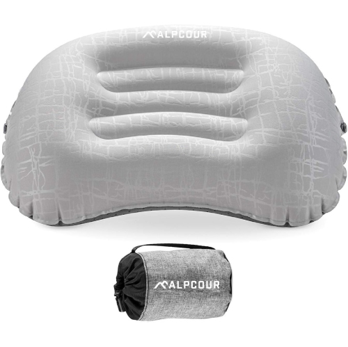 Alpcour Ultralight Inflatable Camping Pillow - Compact, with Carry Case - Frost grey