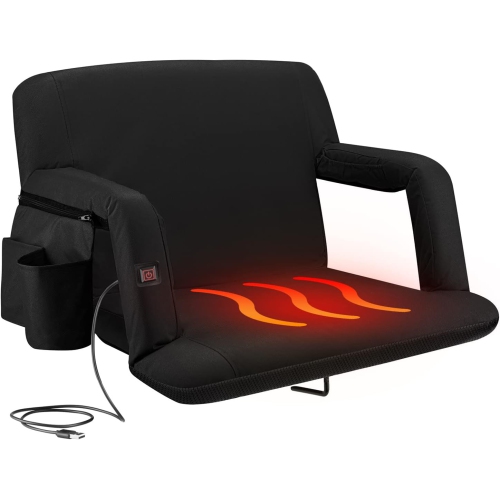 Alpcour Wide Heated Reclining Stadium Seat - Waterproof, Thick Padding - Black