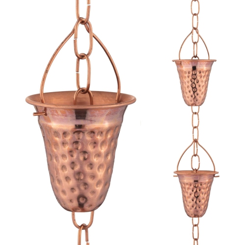 MARRGON  Copper Rain Chain - Hammered Bell Style Cups, Gutter Replacement