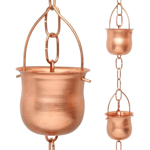 MARRGON  Copper Rain Chain - Pot Style Cups for Gutter Downspout Replacement