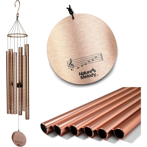 Nature's Melody Aureole Tunes Wind Chimes - 6-Tube, E Pentatonic Scale - 36" - Rose Gold