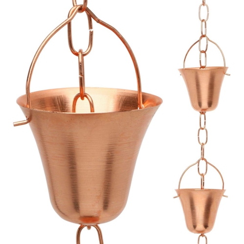 MARRGON  Copper Rain Chain - Bell Style Cups for Gutter Downspout Replacement
