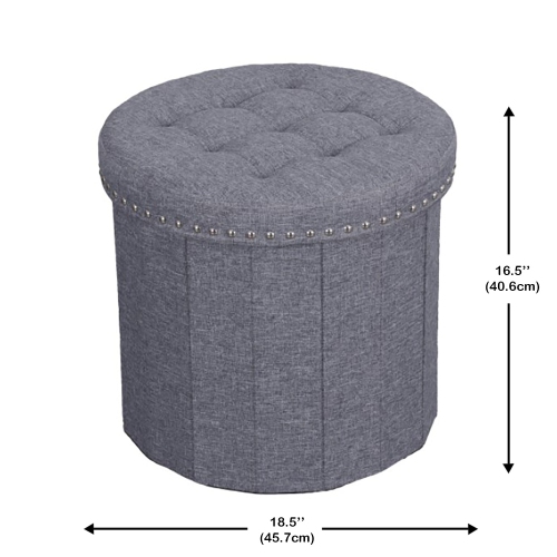 ITY International - Round Ottoman/Footrest with Storage, 18.5" Diameter, Gray