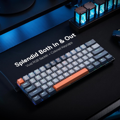 65% Wired RGB Gaming Keyboard, 61 Keys Hot-Swappable Compact Mechanical Keyboard w/Upgrade Hot-Swap PCB Socket & Creative 1.2X Larger Size, Quiet Red