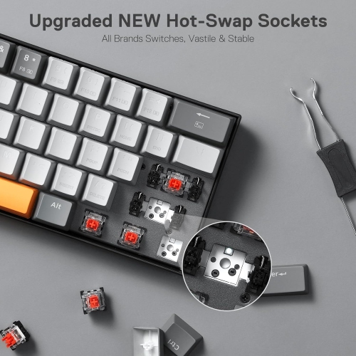 65% Wired RGB Gaming Keyboard, 61 Keys Hot-Swappable Compact Mechanical Keyboard w/Upgrade Hot-Swap PCB Socket & Creative 1.2X Larger Size, Quiet Red