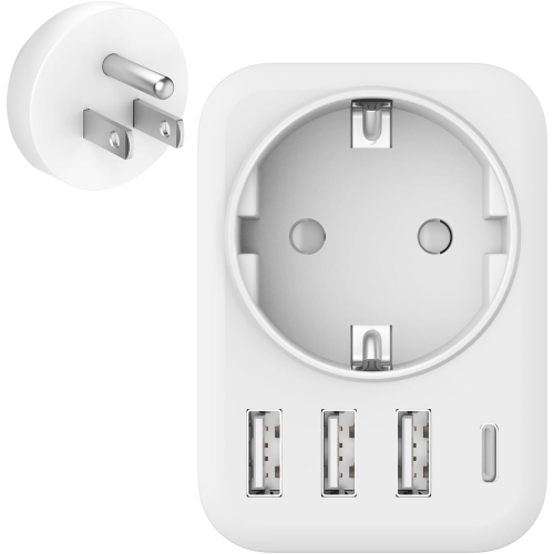 Travel Adaptor Canada/USA Adapter with 3 USB + 1 Type C 5-in-1 USA Adapter Socket Type B, Adapter USA Germany/EU Plug Socket Adapter Travel Plug