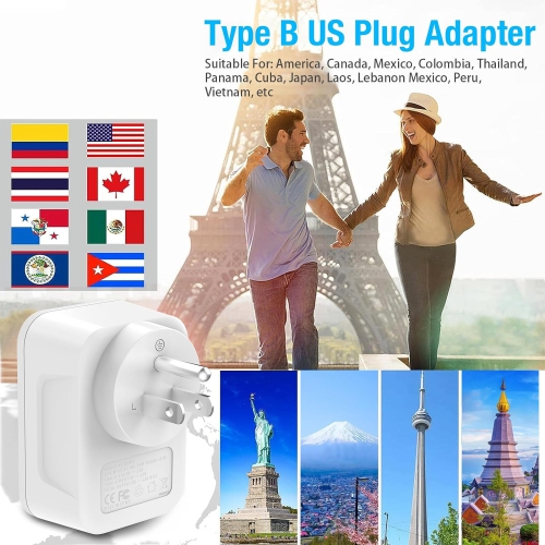 Travel Adaptor Canada/USA Adapter with 3 USB + 1 Type C 5-in-1 USA Adapter Socket Type B, Adapter USA Germany/EU Plug Socket Adapter Travel Plug