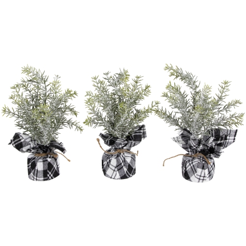 Mini Frosted Pine Artificial Christmas Trees - 9" - Set of 3