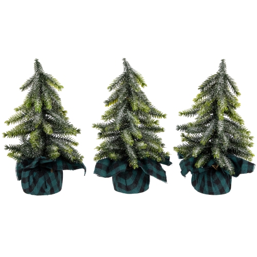 NORTHLIGHT  Mini Iced Downswept Pine Artificial Christmas Trees - 9" - Set Of 3