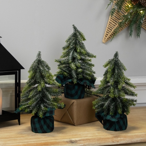 Mini Iced Downswept Pine Artificial Christmas Trees - 9" - Set of 3