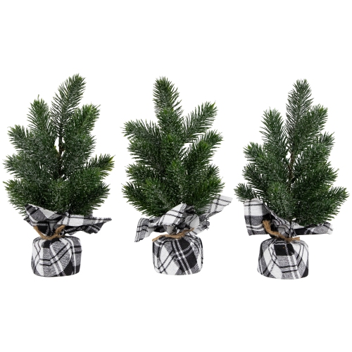 Mini Iced Pine Artificial Christmas Trees - 10" - Set of 3