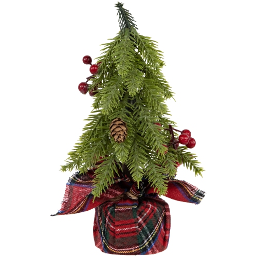 Mini Downswept Pine Artificial Christmas Trees with Pine Cones - 9" - Set of 3
