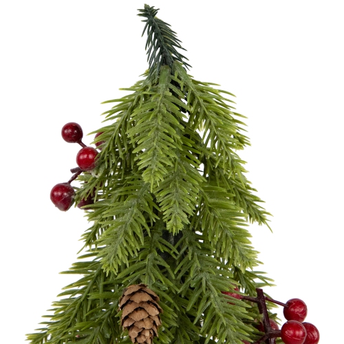 Mini Downswept Pine Artificial Christmas Trees with Pine Cones - 9" - Set of 3