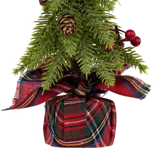 Mini Downswept Pine Artificial Christmas Trees with Pine Cones - 9" - Set of 3