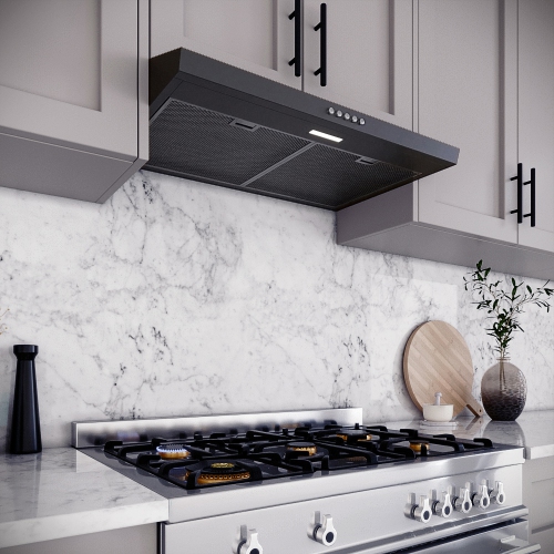 Streamline 30 in. Domenico Ducted Undermount 80 CFM Range Hood in Grit Black with Mesh Filters, Push Button Control, LED Light