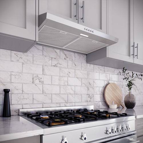 Streamline 30 in. Raffaele Convertible Undermount 80 CFM Range Hood in Brushed Stainless Steel with Mesh Filters, Push Button Control, LED Light