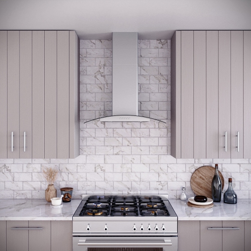 Streamline 30 in. Rosmini Ductless Wall Mount 220 CFM Range Hood in Brushed Stainless Steel with Baffle Filters, Push Button Control, LED Lights